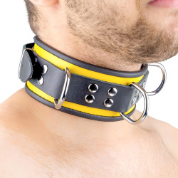 The Red Collier en cuir - 3 anneaux D - Noir/ Jaune